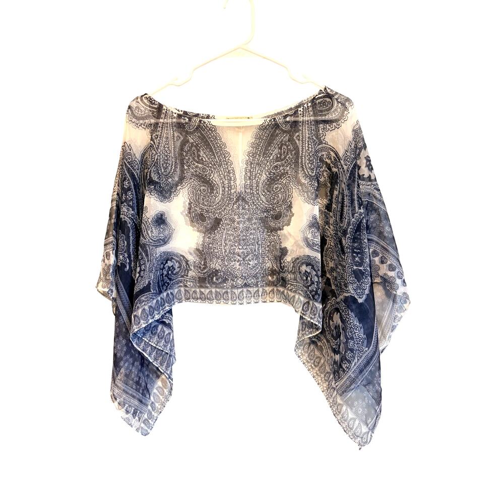 Live And Let Live Kaftan Poncho Top Black White Paisley Sheer Small Boho Chic